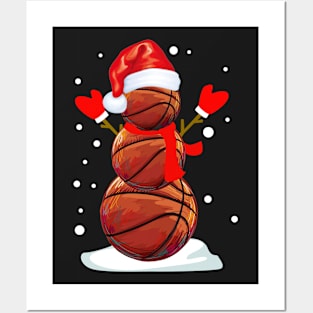 Basketball Snow Man Christmas Posters and Art